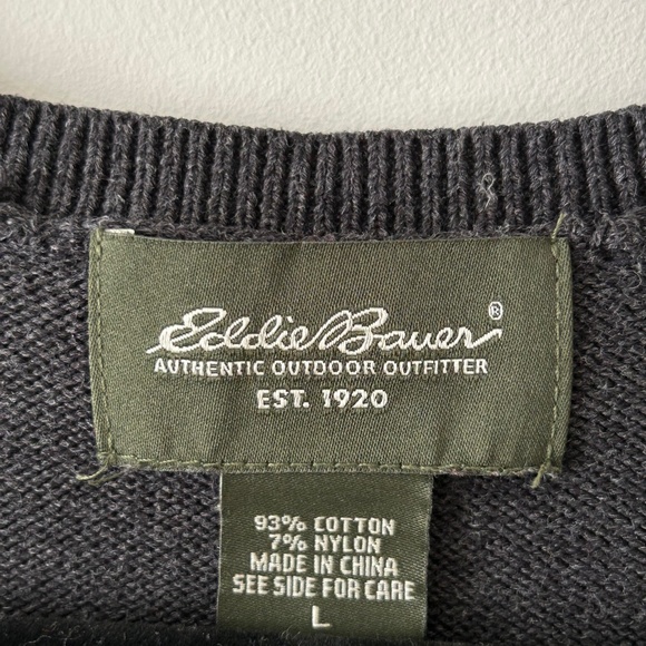 Eddie Bauer Charcoal Gray V-Neck Cotton Sweater - Picture 16 of 16